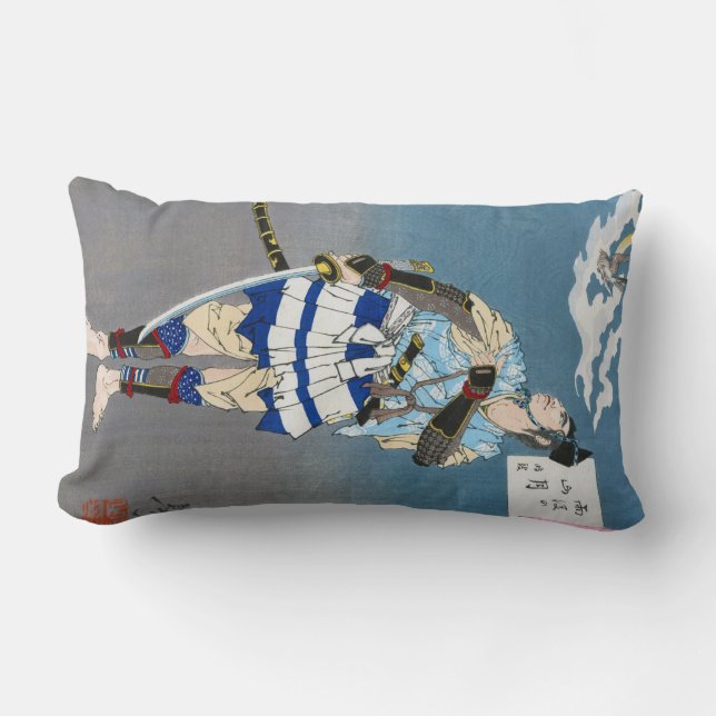 Cojín Lumbar Samurai sostiene una Katana, Tsukioka Yoshitoshi (Anverso)