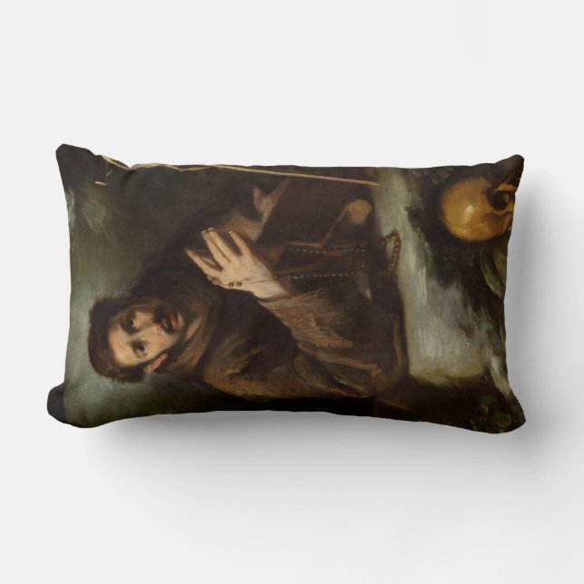 Cojín Lumbar San Francisco en la oración (fe cristiana) (Anverso)