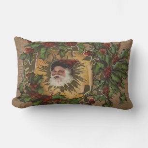 Cojín Lumbar Santa Antiguo Vintage Navidad Acebo