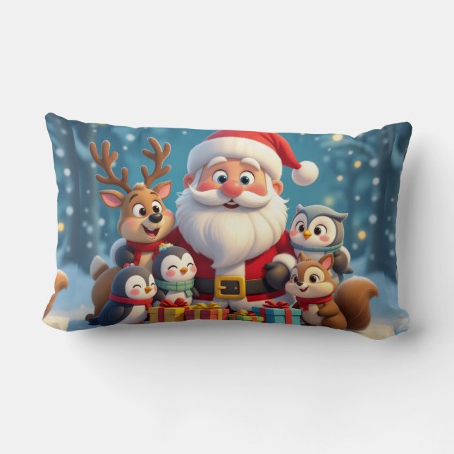 Cojín Lumbar Santa Claus and Friends Christmas Throw Pillow (Reverso )