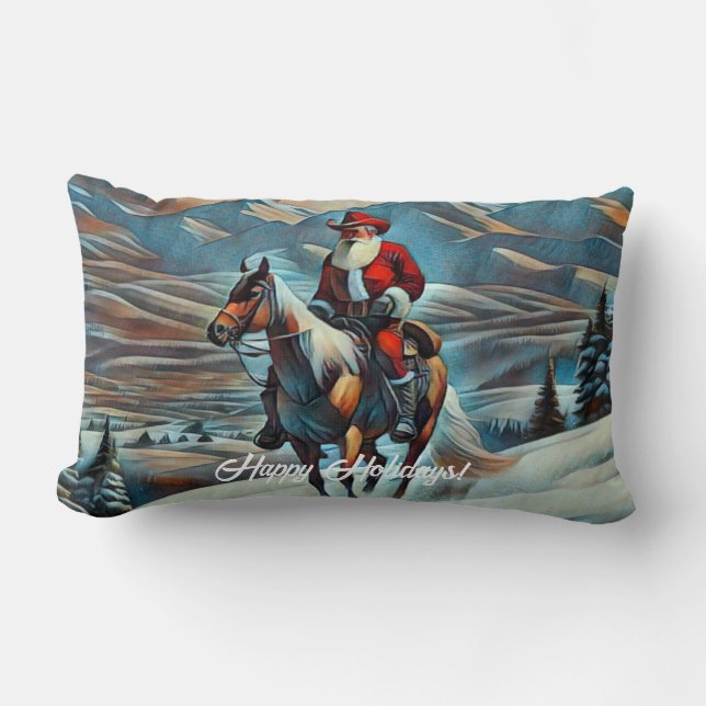 Cojín Lumbar Santa Claus montando a caballo Navidad (Anverso)
