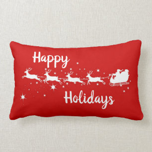 Cojín Lumbar Santa Sleigh Reindeer Feliz Navidad Vacaciones Red