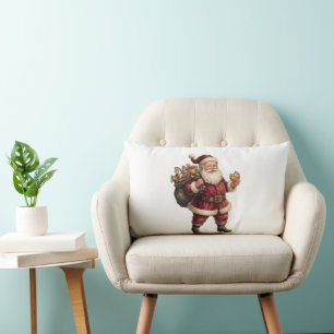Cojín Lumbar Santa Vintage con Saco de Juguetes y Dulce Regalo