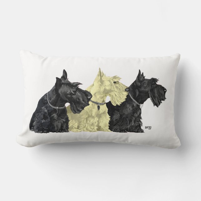 Cojín Lumbar Scotties negros y trigueños (Anverso)