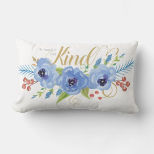 Cojín Lumbar Sé humilde y buenas flores azules de color azul
