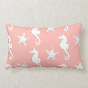 Cojín Lumbar Seahorse y estrellas de mar - rosa coralino ligero