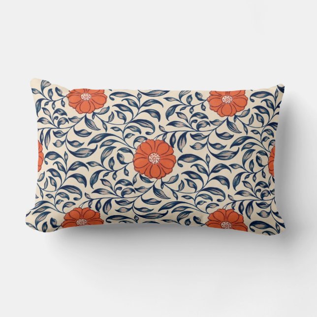 Cojín Lumbar Seamless floral pattern with vibrant orange flower (Anverso)