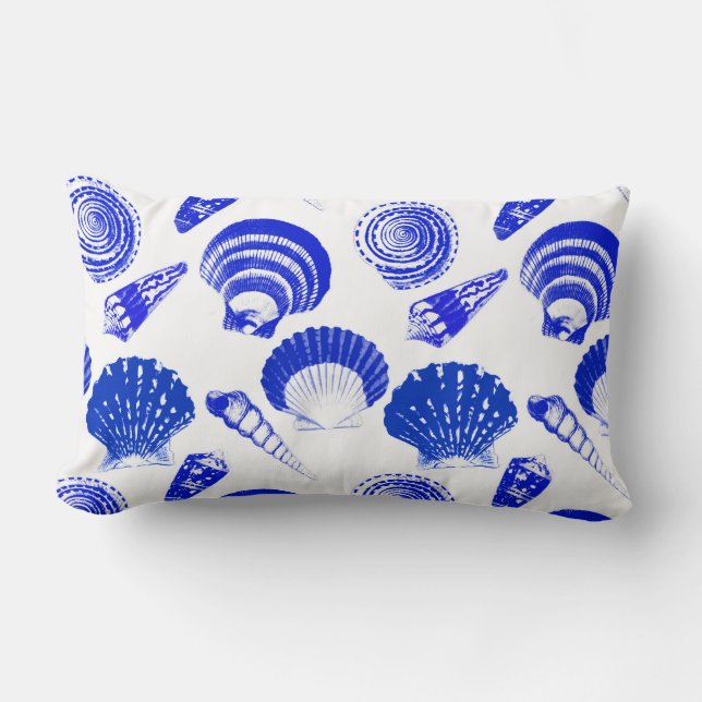 Cojín Lumbar Seashells - azul de cobalto en un fondo blanco (Anverso)