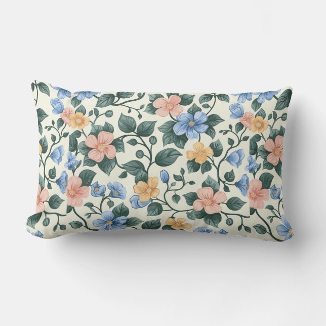 Cojín Lumbar Serene Blue y Green Florals (Anverso)