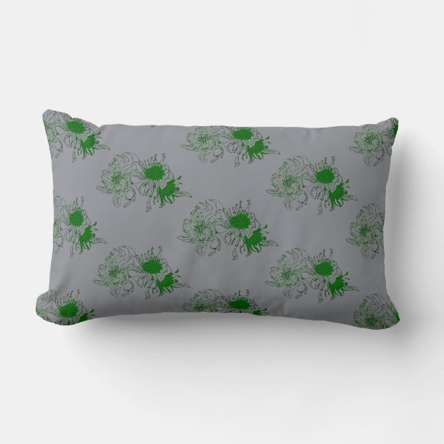 Cojín Lumbar “Serenidad Gris – Crisantemo Verde Minimal Pillo (Anverso)