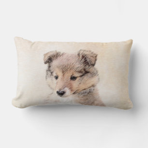 Cojín Lumbar Shetland Sheepdog Puppy Pintura Original Perro Art
