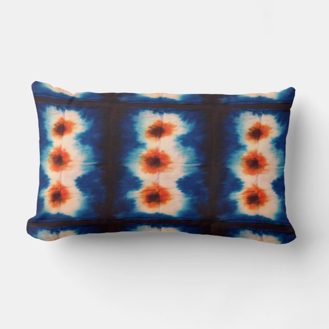 Cojín Lumbar Shibori Fabric Boho Naranja azul Tie Dye Pillow (Anverso)