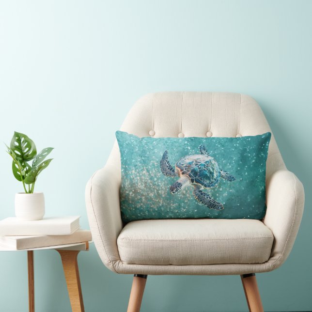 Cojín Lumbar Shimmering Turquoise Sea Turtle | Coastal (Silla)