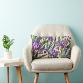 Cojín Lumbar Showy Purple Iris en Ecru Scroll