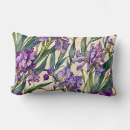 Cojín Lumbar Showy Purple Iris en Ecru Scroll