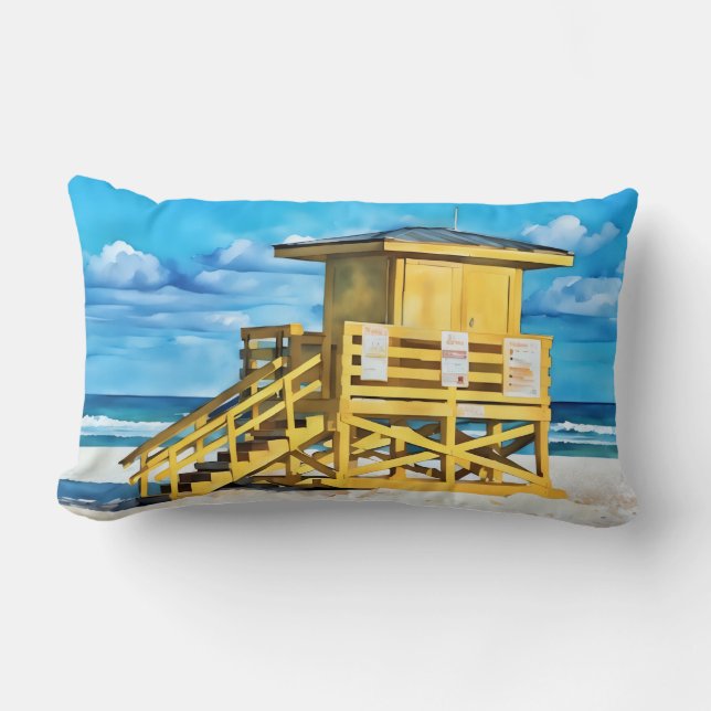 Cojín Lumbar Siesta Key Beach Yello LifeGuard Tower Pillow (Anverso)