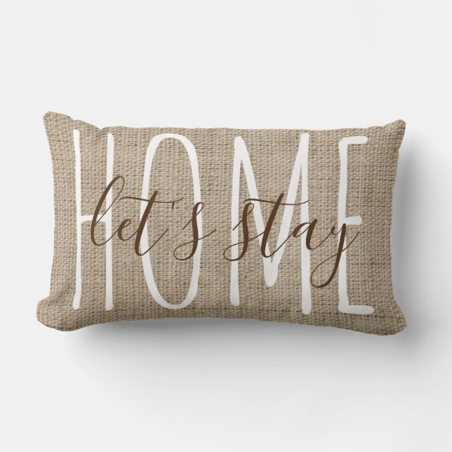 Cojín Lumbar Sigamos en casa Moda Rústica Burlap parece neutral (Anverso)