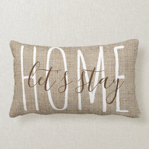 Cojín Lumbar Sigamos en casa Moda Rústica Burlap parece neutral