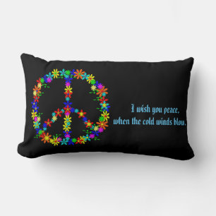 Cojín Lumbar Signo de paz con flores de colores