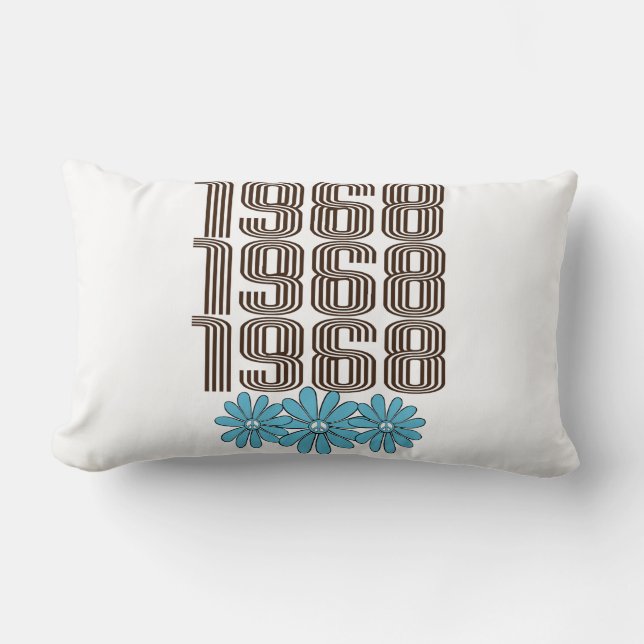 Cojín Lumbar Signo de paz de 1968 poder de flores hippie Aqua (Anverso)