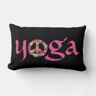Cojín Lumbar Signo de paz de yoga con flor en negro