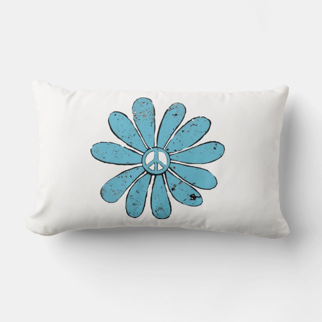 Cojín Lumbar Signo de paz hippie flor Aqua mal visto (Anverso)