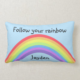 Cojín Lumbar Sigue tu arco iris personalizado con tu nombre