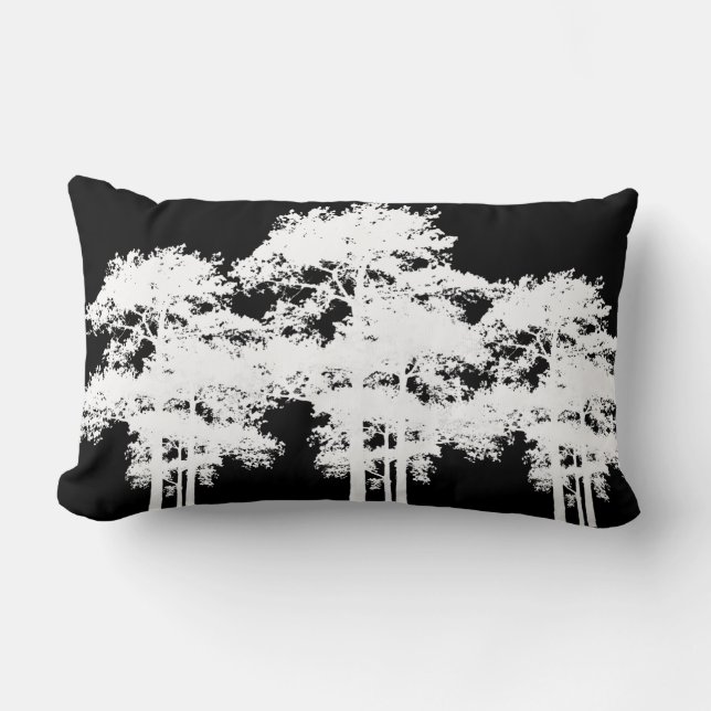 Cojín Lumbar Silueta de árbol blanco negro minimalista (Anverso)