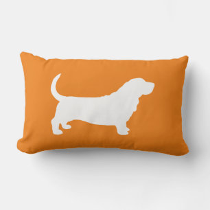 Cojín Lumbar Silueta de Basset Hound blanca y naranja