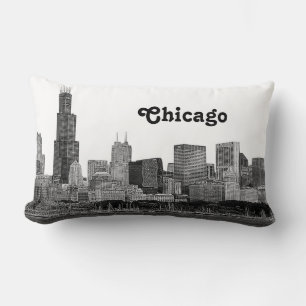 Cojín Lumbar Silueta de Chicago Grabada