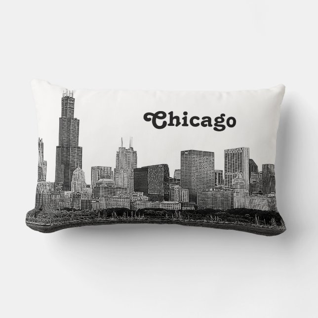 Cojín Lumbar Silueta de Chicago Grabada (Anverso)