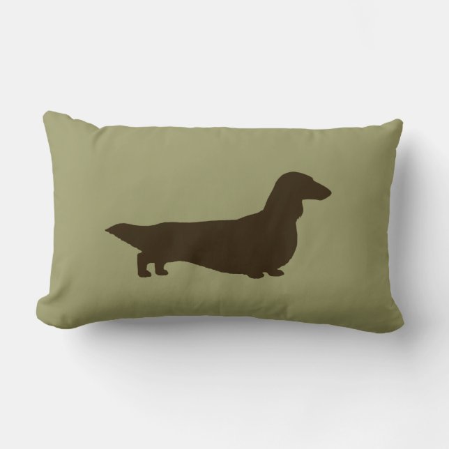 Cojín Lumbar Silueta de Dachshund (Dachshund de Pelo Largo) (Anverso)