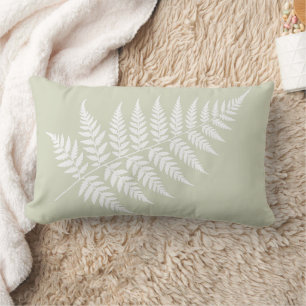 Cojín Lumbar Silueta de helecho blanco minimalista en verde sal