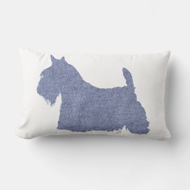 Cojín Lumbar Silueta de Terrier Escocés en Denim (Anverso)