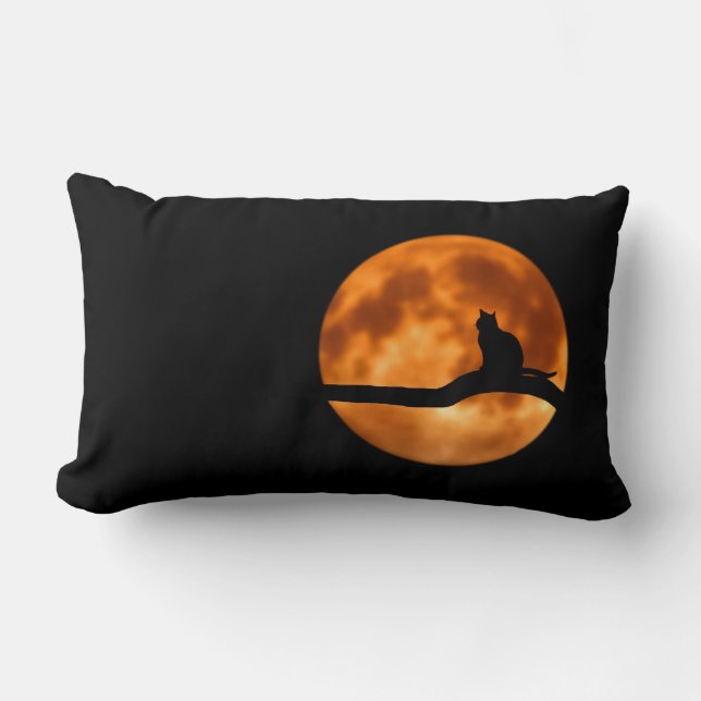 Cojín Lumbar Silueta de un gato negro en un árbol (Anverso)