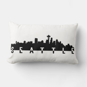 Cojín Lumbar silueta en forma negra de la ciudad de seattle