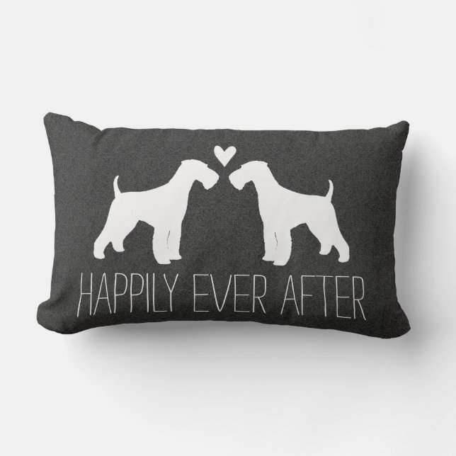 Cojín Lumbar Siluetas de Airedale Terrier con Corazón y Texto (Anverso)