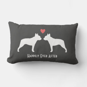 Cojín Lumbar Siluetas de Boston Terrier con Corazón y Texto Per