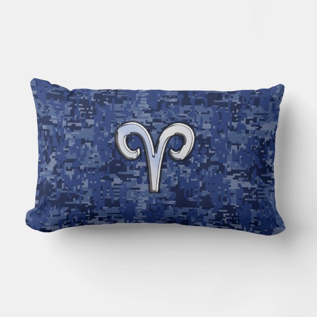 Cojín Lumbar Símbolo moderno Aries Zodiac Navy Camo digital azu (Anverso)
