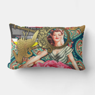 Cojín Lumbar Sin señal - Collage digital de Lady Cheeky