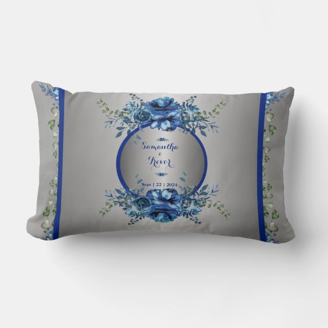 Cojín Lumbar Sinfonía Petal Azul Y Plata (Anverso)