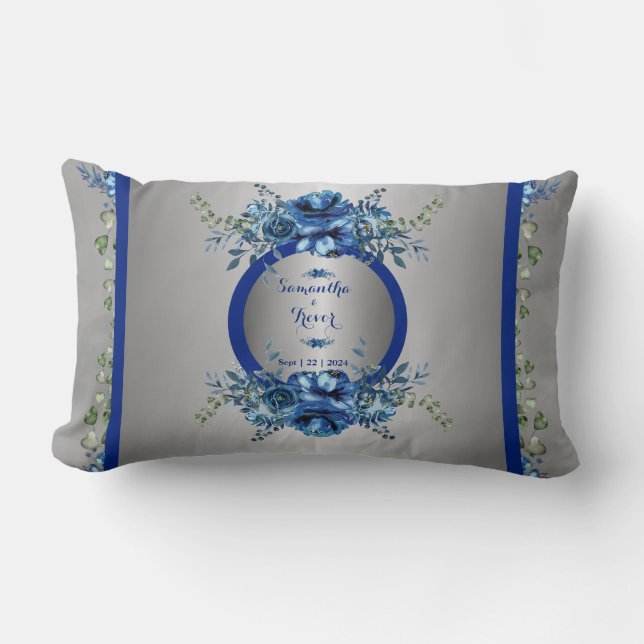 Cojín Lumbar Sinfonía Petal Azul Y Plata (Anverso)