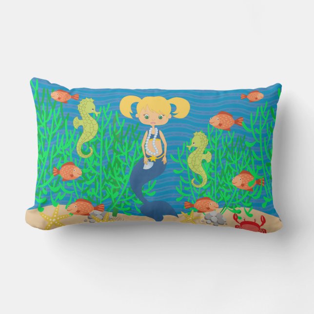 Cojín Lumbar Sirena rubia debajo del mar (Anverso)