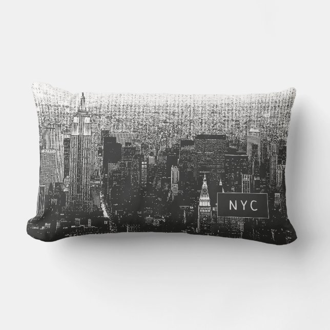 Cojín Lumbar Skyline de Nueva York | NYC | Blanco y negro (Anverso)