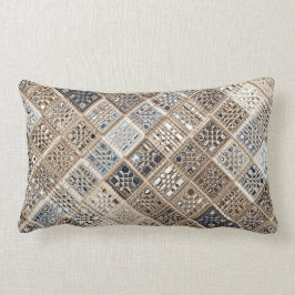 Cojín Lumbar Slate Blue Brown Sari Mosaic Pattern Art