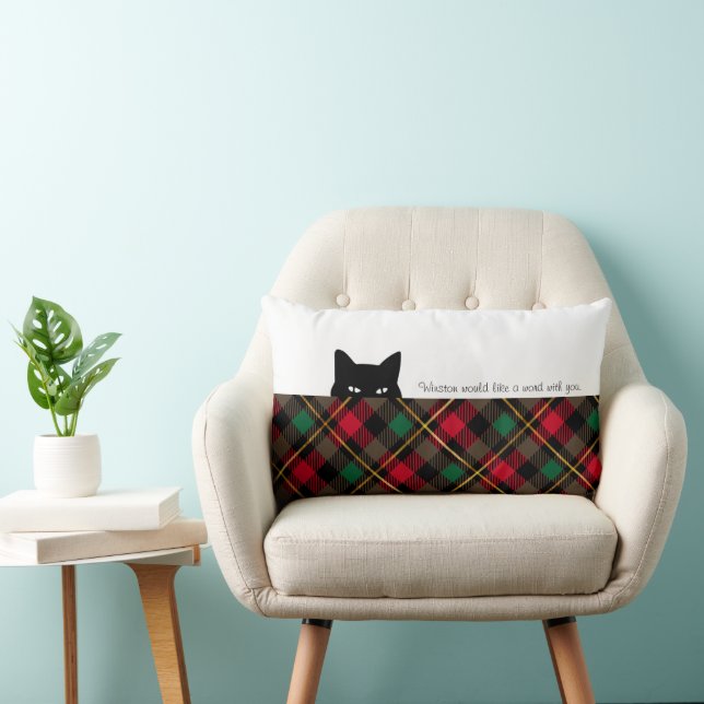 Cojín Lumbar Sneaky Cat Wallace Red Plaid Lumbar Pillow (Silla)
