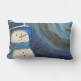 Cojín Lumbar Snowy Night Snowman Throw Pillow Original Art
