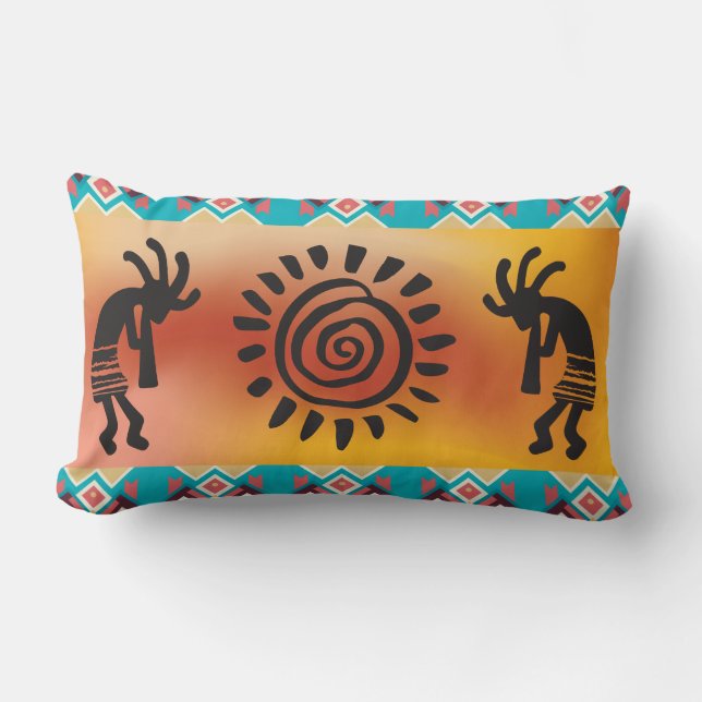 Cojín Lumbar Sol y par de Kokopelli (Anverso)