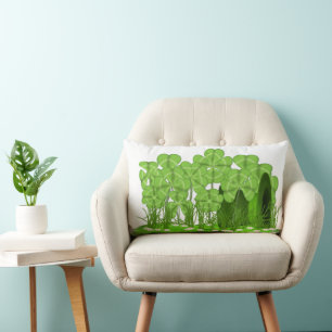 Cojín Lumbar Sombrero Superior de Duende en Campo de Tréboles