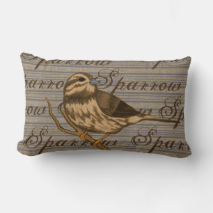 Cojín Lumbar Song Sparrow en Pinstripes y Faux Burlap